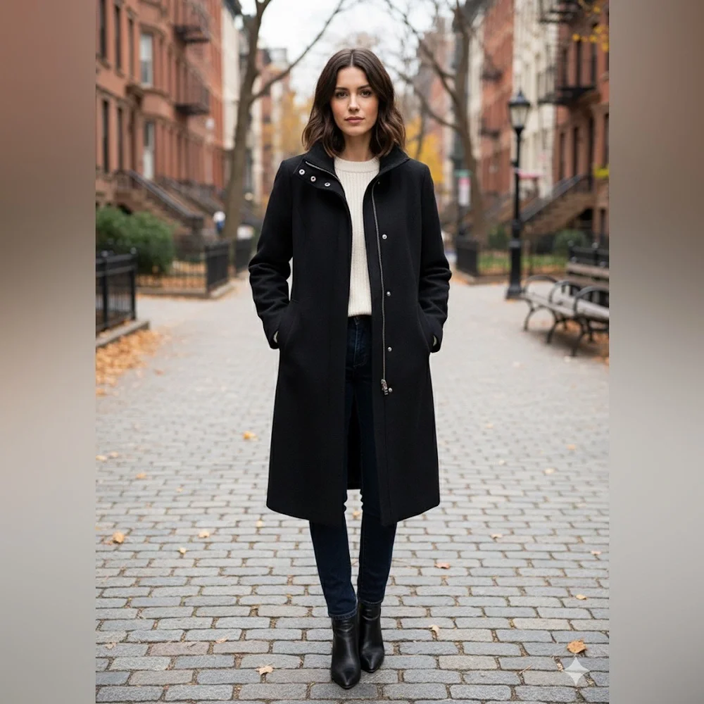 Le Chateau Classic Black Wool Blend Coat - Picture 1 of 7